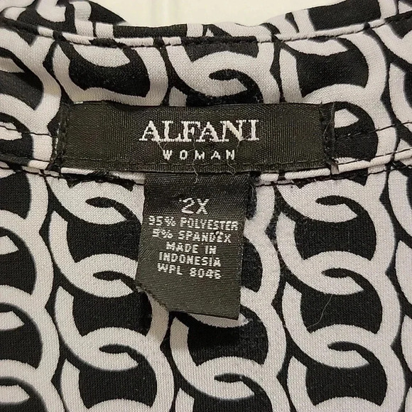 Alfani Black White Y2K Collared V Neck Blouse Size 2XL - Picture 2 of 5